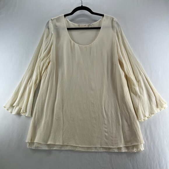 Soft Surroundings Boho Tunic Top Women L Crinkle Gauze Bell Sleeve Layered Cream - Picture 1 of 11